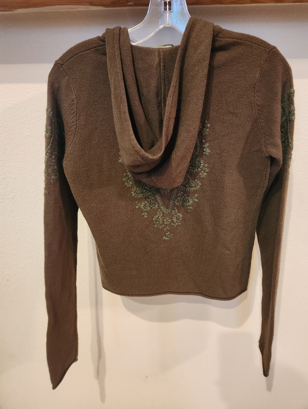 Miss Me Brown Hooded Zip Sweater with Green Embroidered Detail - Picture 2 of 8